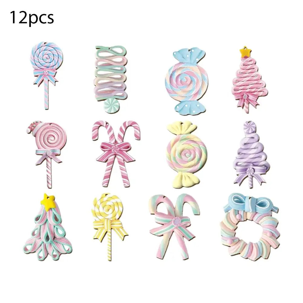 Wooden Pastel Candy Christmas Ornaments Set – 12/24/36 Pcs