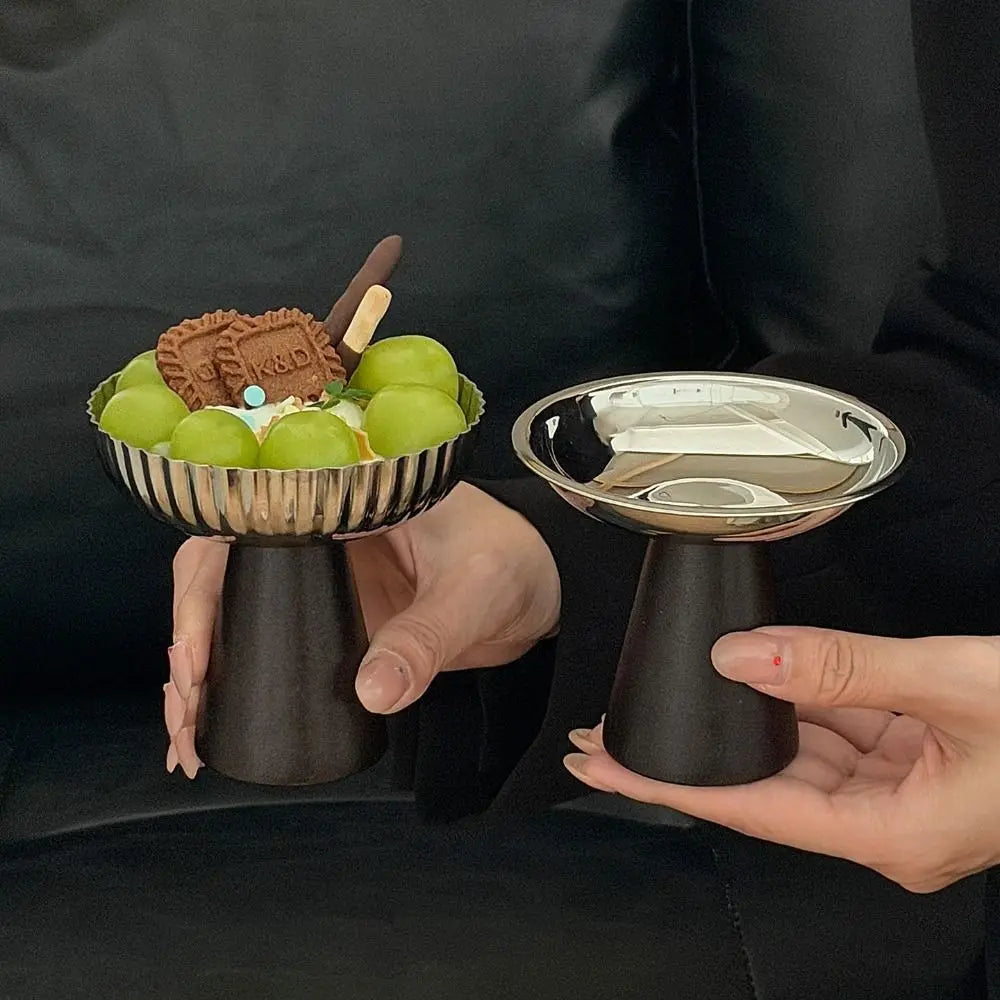 Stainless Steel Ice Cream Cup with Wooden Base | Dessert Bowl