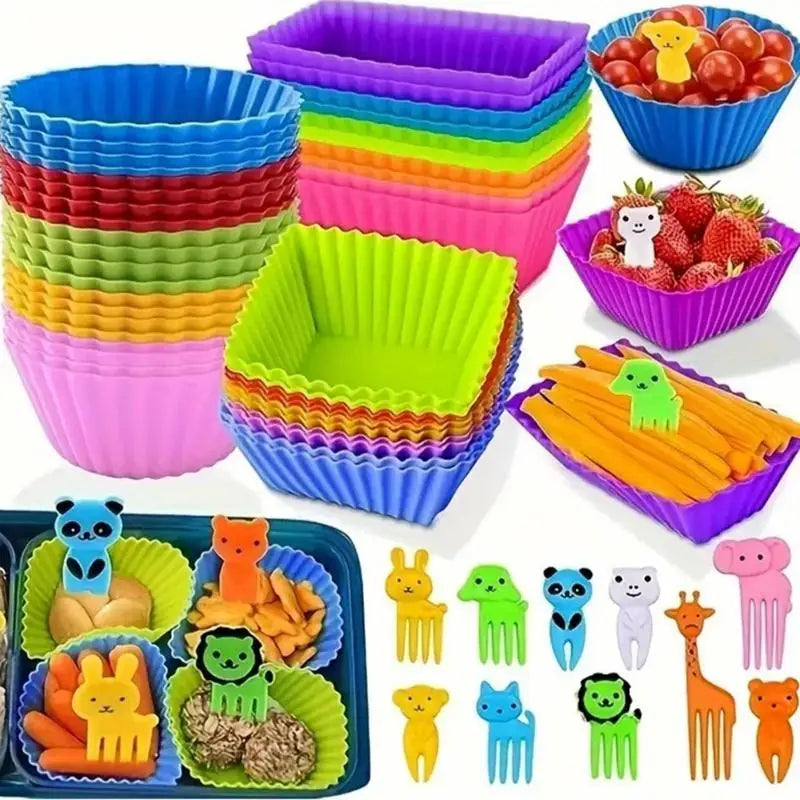 Silicone Bento Lunch Box Dividers – 12/24 Pcs Colorful Cups