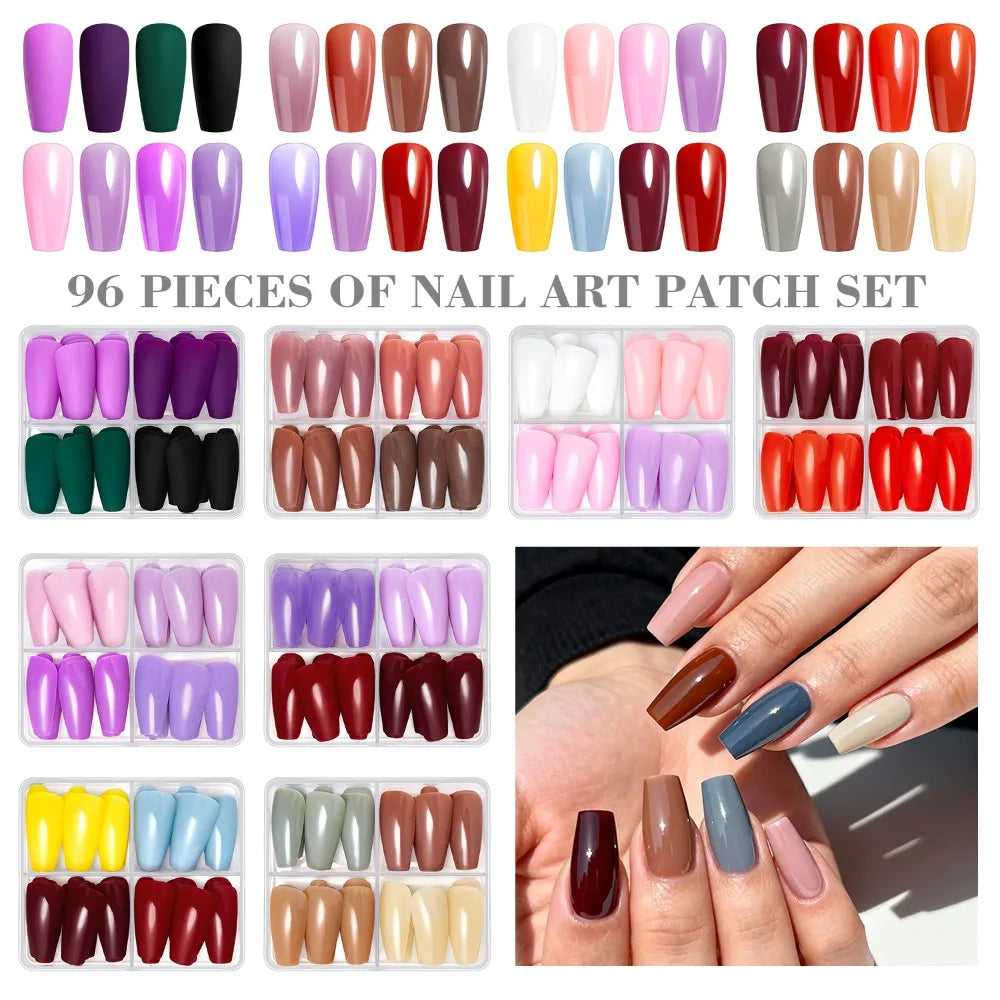 96-Pack Coffin Press On Nails – Matte Mix Color Full Cover Tips