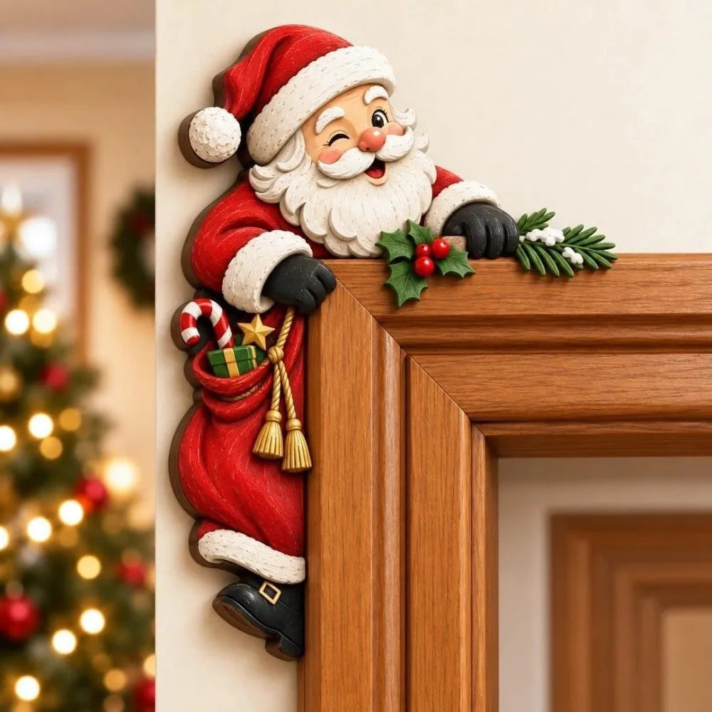 Wooden Christmas Door Corner Decor – Peeking Festive Figure