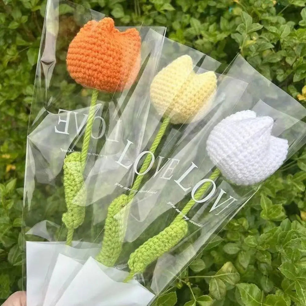 Handmade Crochet Tulip Bouquet – Knitted Cotton Artificial Flowers