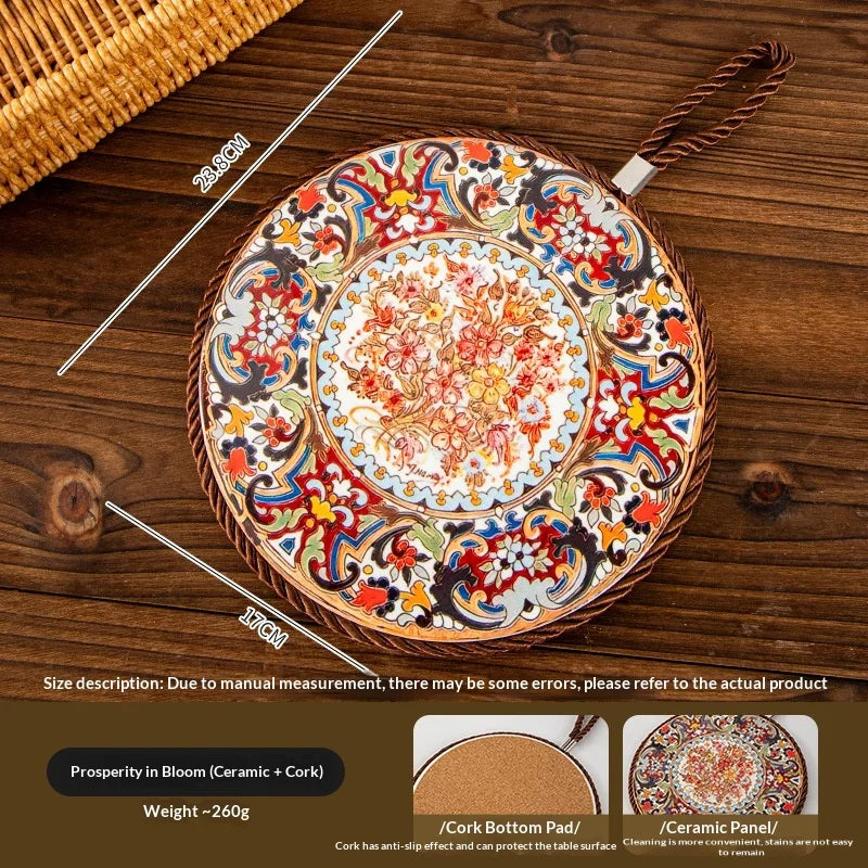 Vintage Ceramic Trivet Mat – Heat Resistant Non-Slip 17cm Round