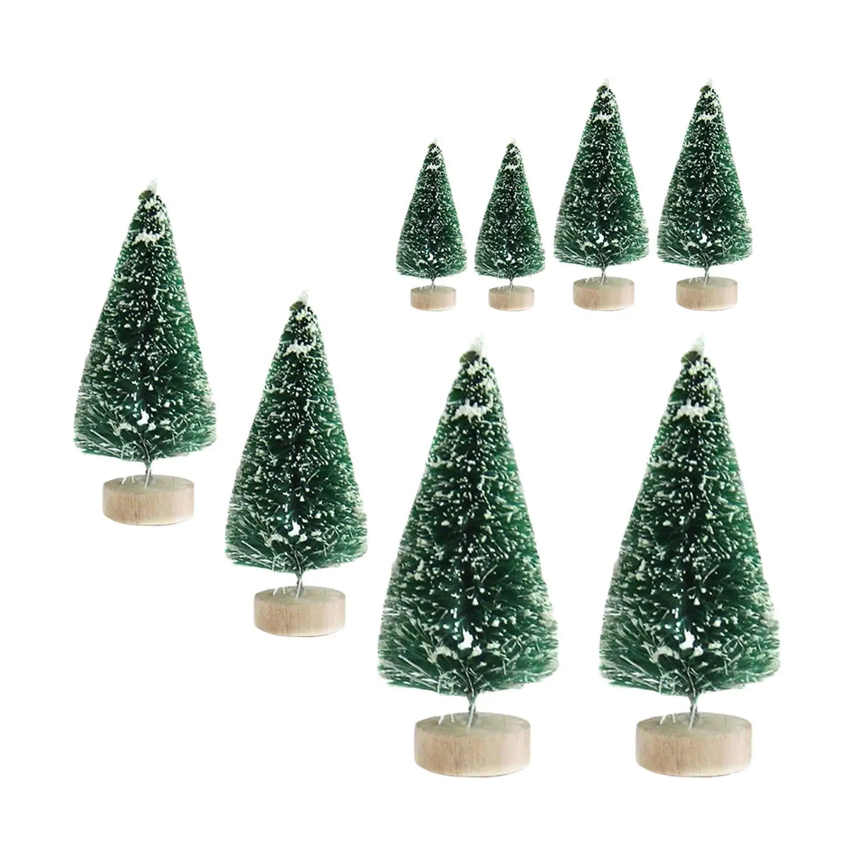 Miniature Pine Tree Set – 8 Bottle Brush Trees with Wooden Bases