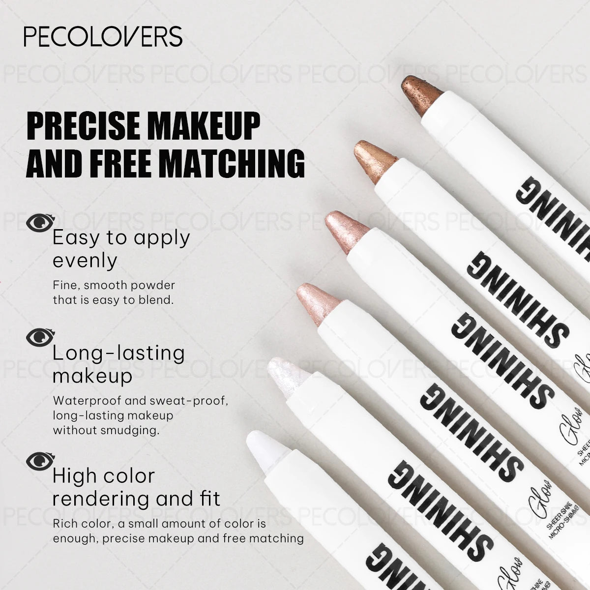 PECOLOVERS Shimmer Eyeshadow Stick – Waterproof Long-Lasting