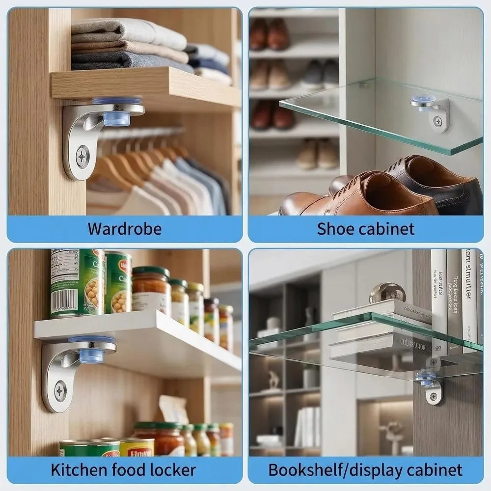 Zinc Alloy Glass Shelf Brackets – Rounded Corner Support (10pcs)