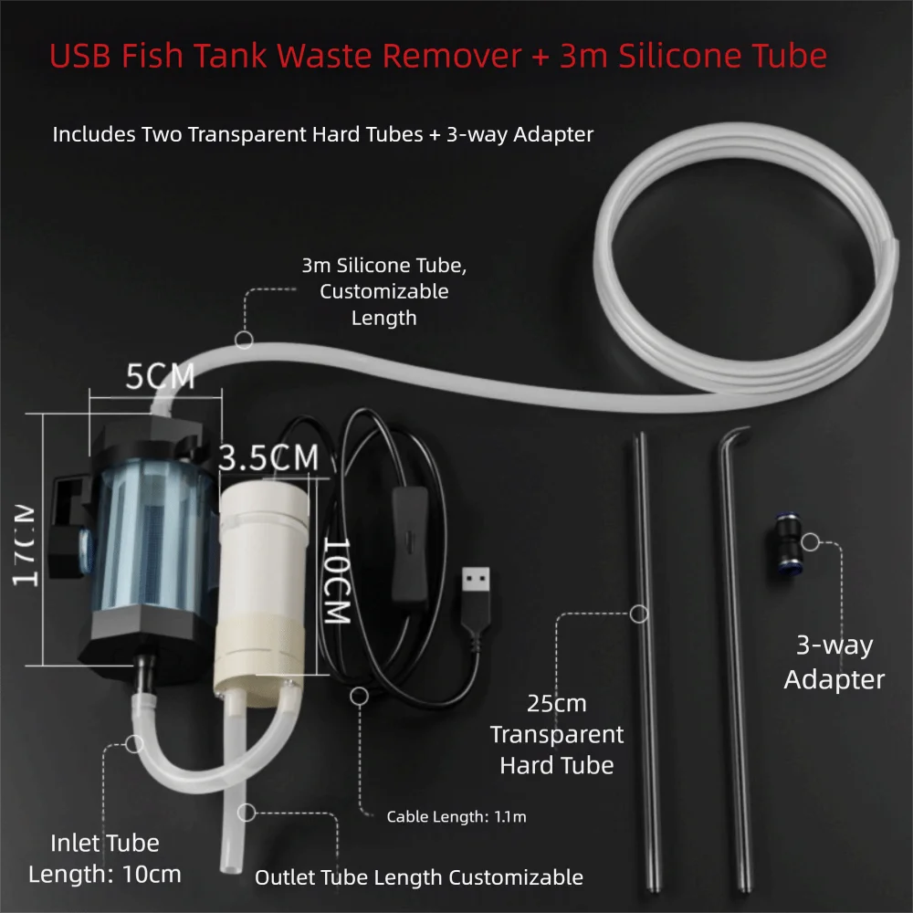 USB Aquarium Water Changer 280GPH – Vacuum Gravel Cleaner