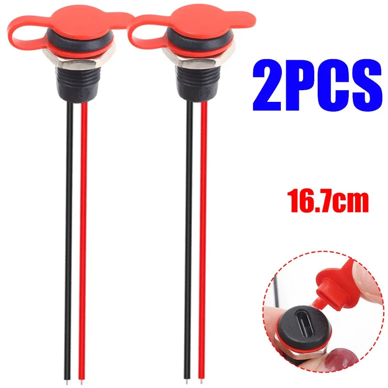 Waterproof Type-C Female Socket USB Connector 2-Pin Chassis Jack