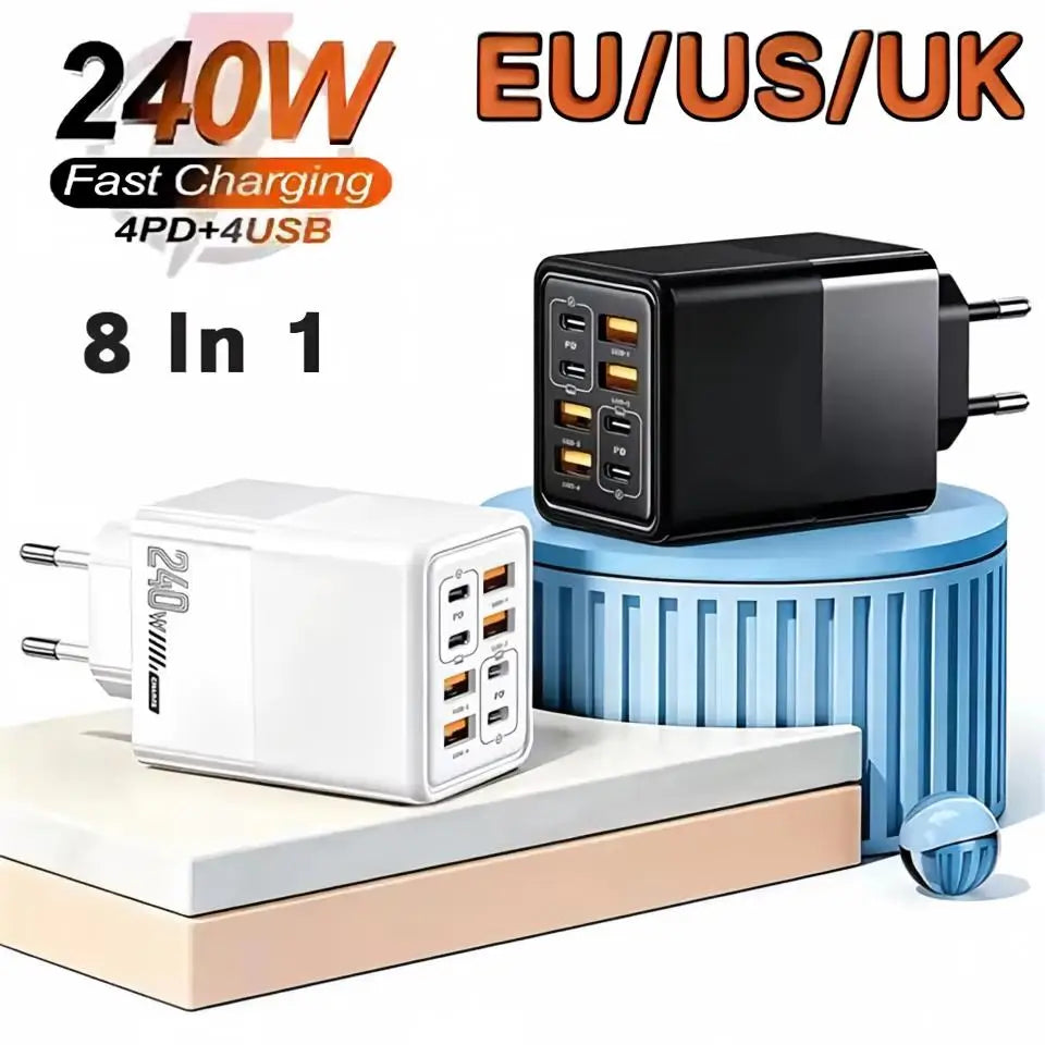 8-in-1 240W USB-C Fast Wall Charger – 4PD + 4USB Ports