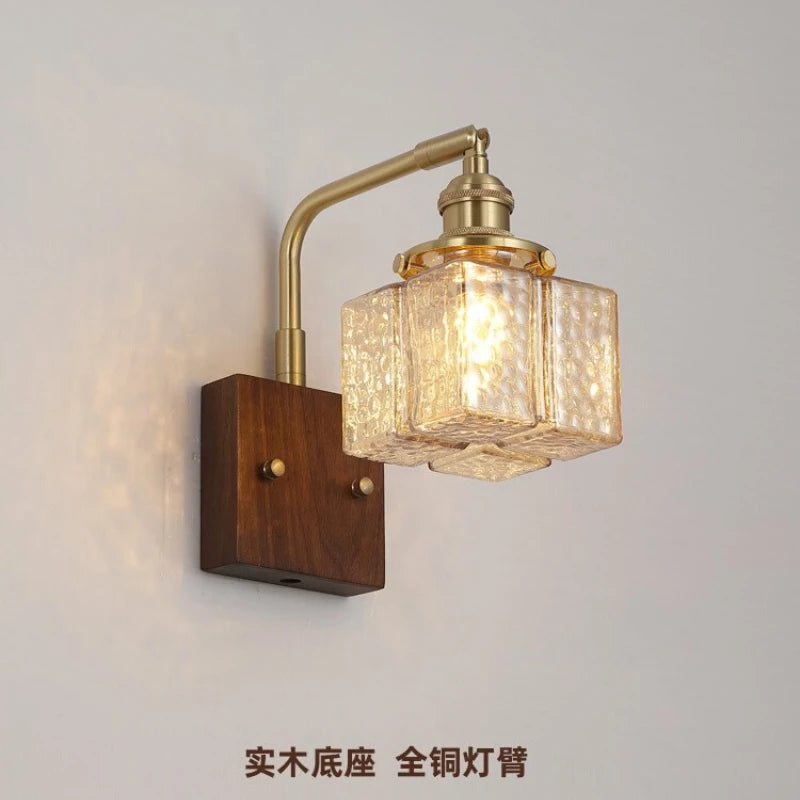 Vintage Brass Frosted Glass Wall Lamp – Nordic Bedside Sconce