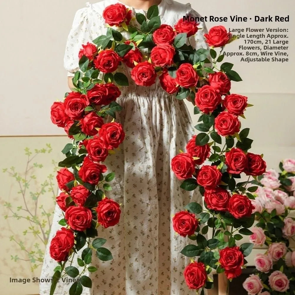 Silk Artificial Rose Vine 1.7m 21 Heads – 8 Colors Wall Décor