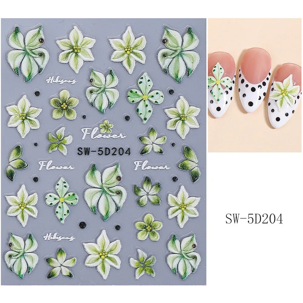 3D French Embossed Nail Stickers – White Pink Petal & Gold