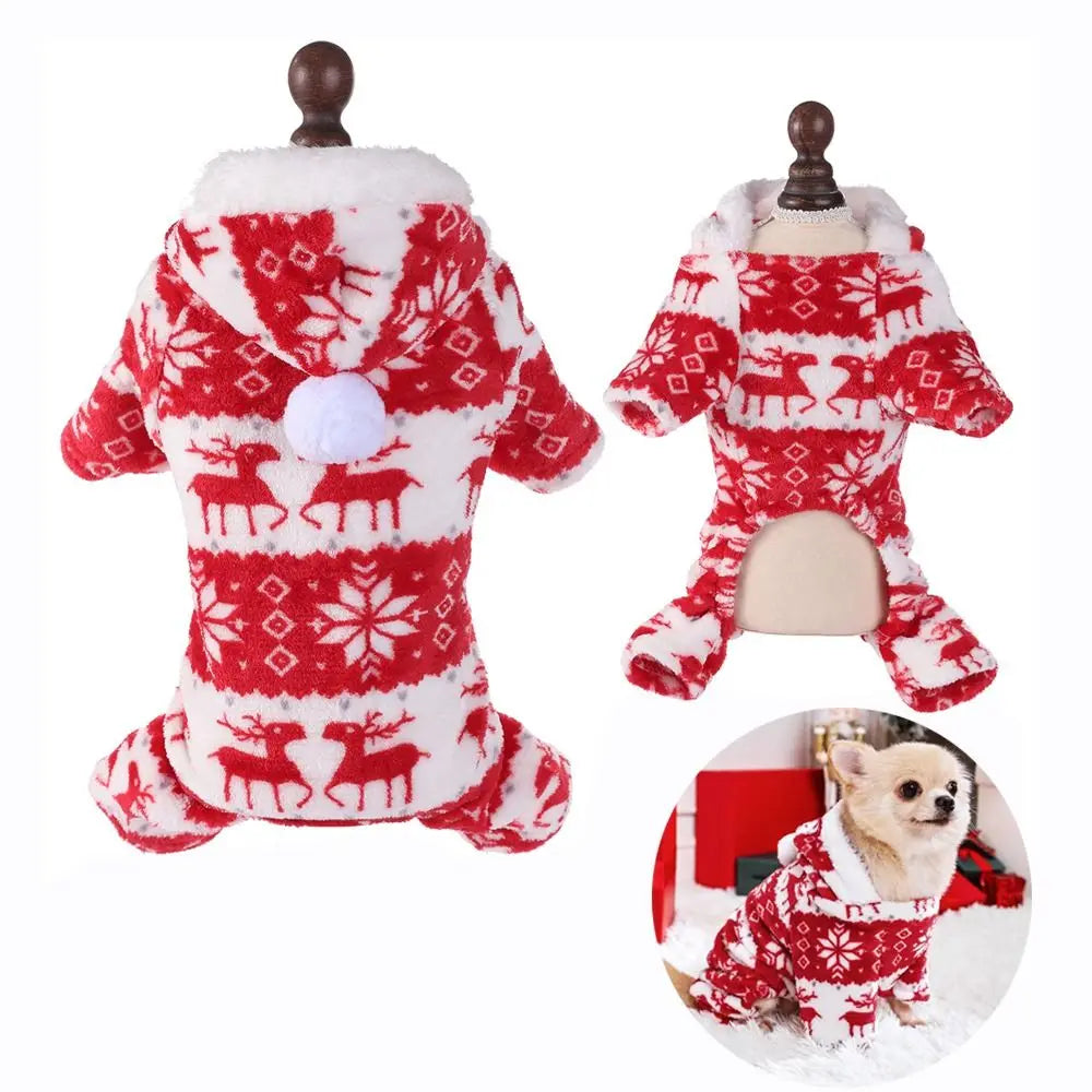 Christmas Pet Pajamas Hoodie – Fleece Cat & Dog Jumpsuit