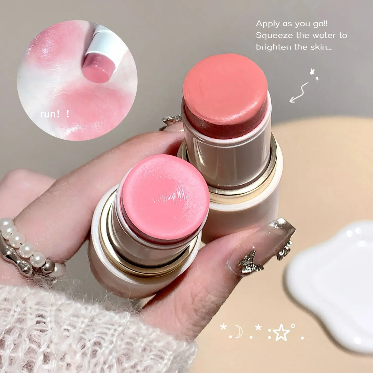 SHAQINUO Cream Blush Stick – Watery Glow Korean-Style Cheek Tint