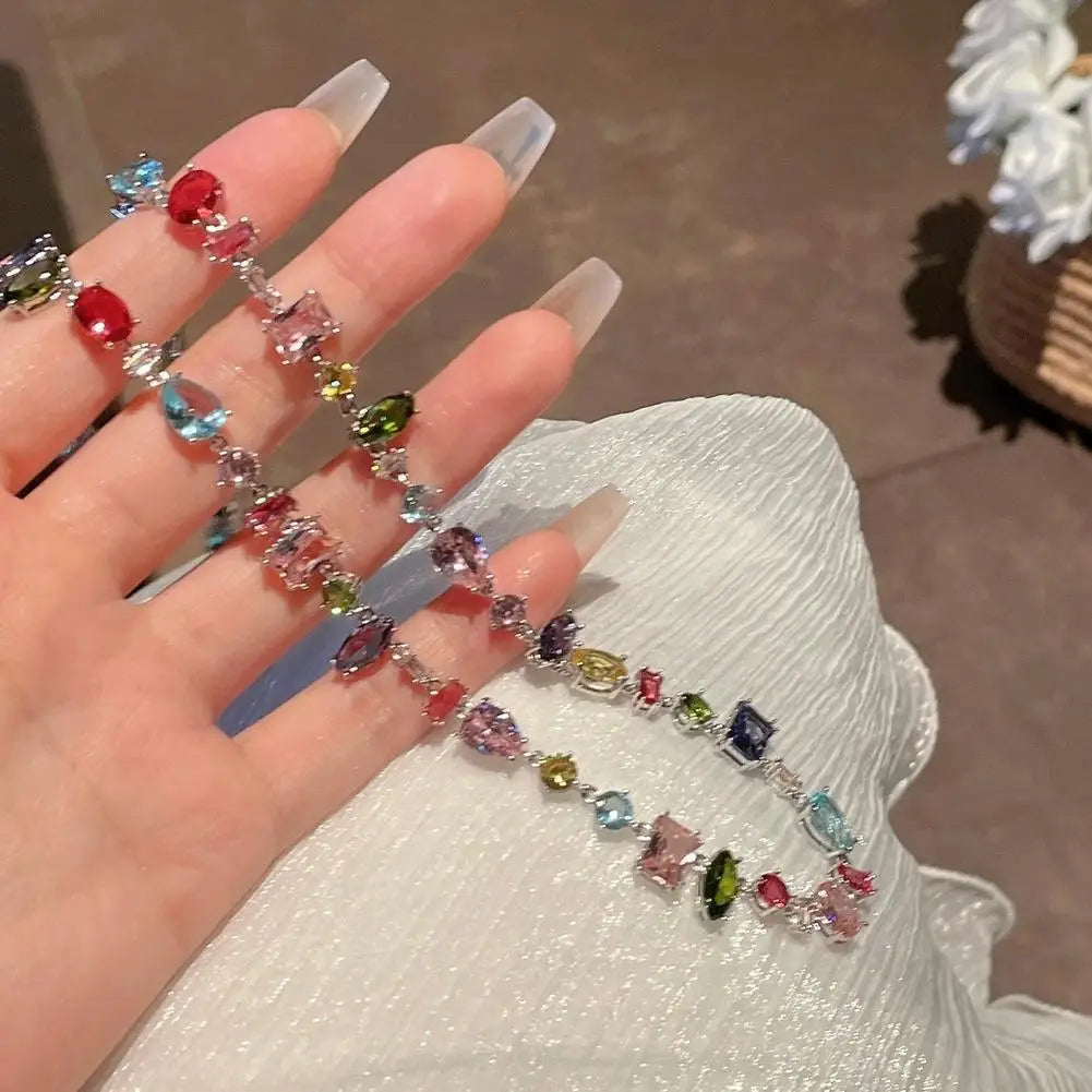 Rainbow Crystal Zircon Necklace – Colourful Luxury Women's Chain