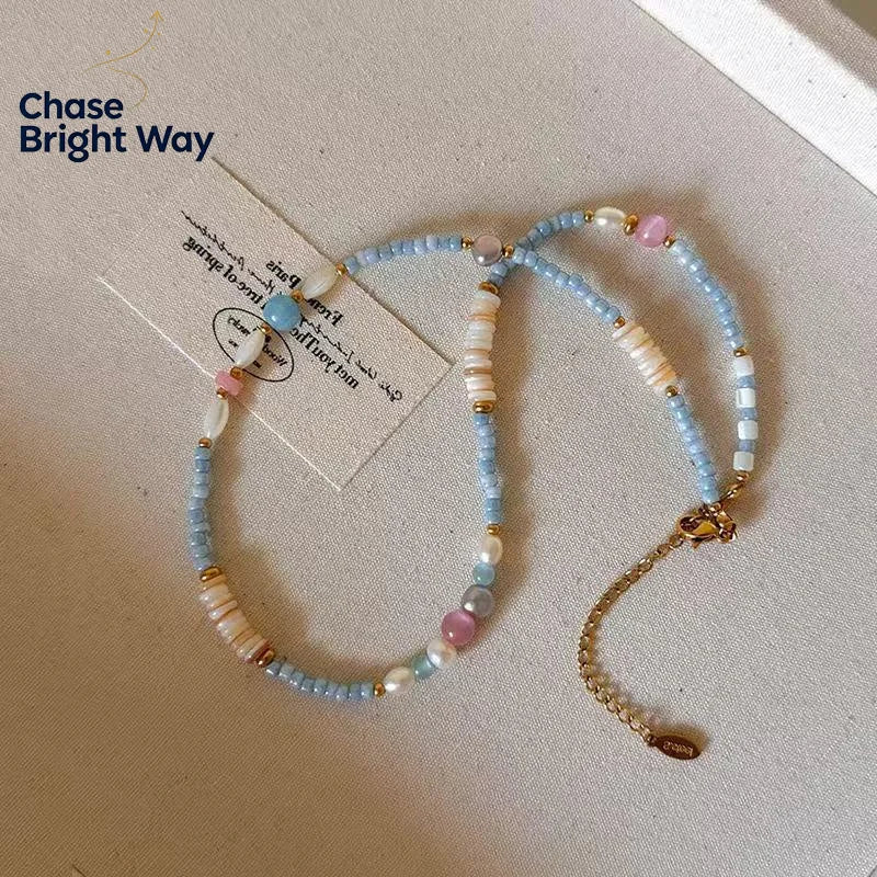 Freshwater Pearl Beaded Collar Necklace – Handmade Women's Gift