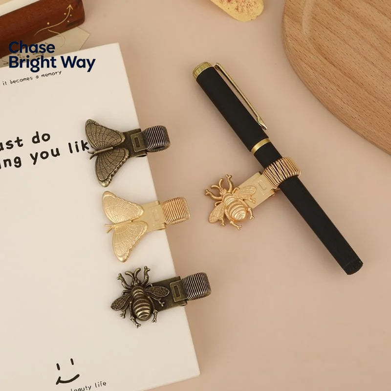 Vintage Insect Metal Pen Clip | Spring-Loaded Journal Pen Holder