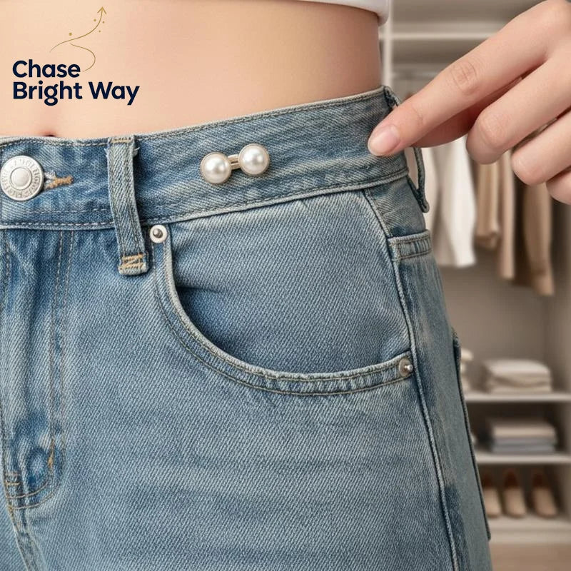 Rhinestone Pearl No-Sew Waist Button Clasp for Jeans & Skirts