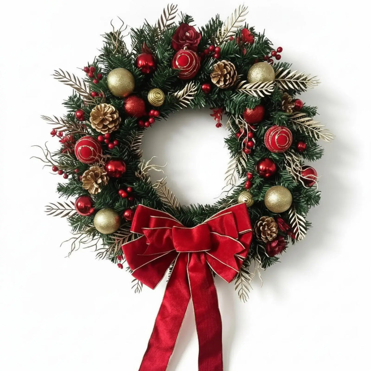 Pre-Decorated Christmas Wreath with Bow | Artificial Foliage