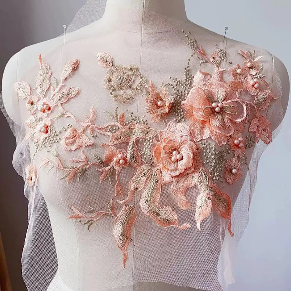 3D Sequined Floral Embroidery Patch – DIY Appliqué 33×26cm