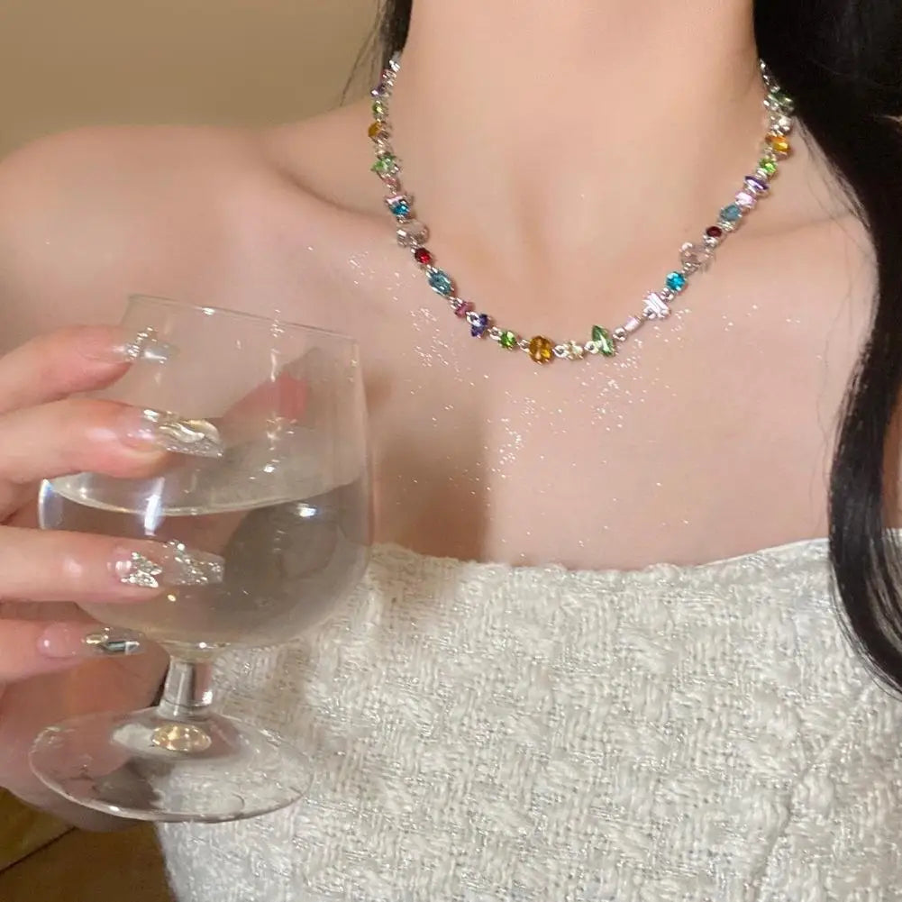 Rainbow Crystal Zircon Necklace – Colourful Luxury Women's Chain