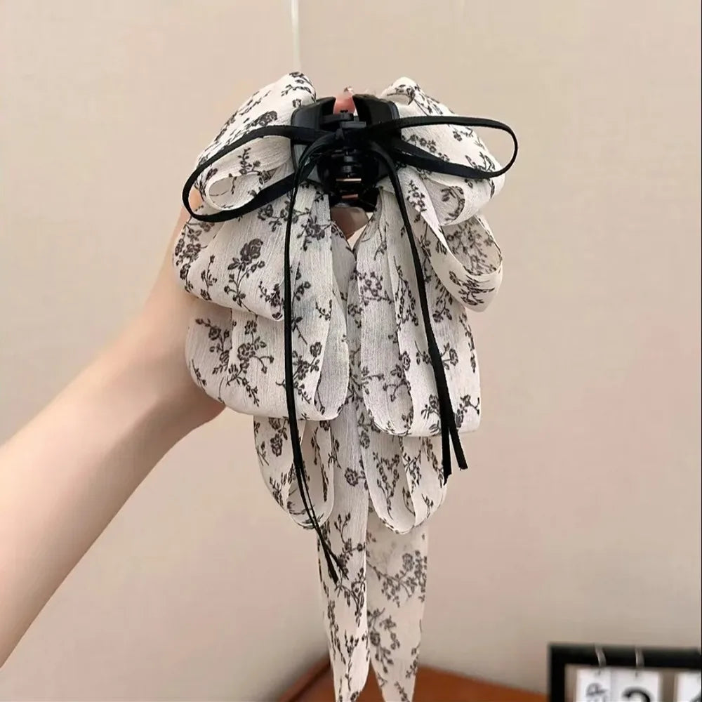 Volumizing Chiffon Hair Claw Clip – Floral Bow Korean Style