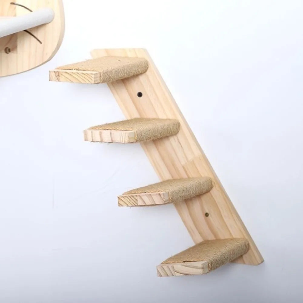 Wall-Mounted Cat Climbing Shelves – Sisal Wood Scratcher