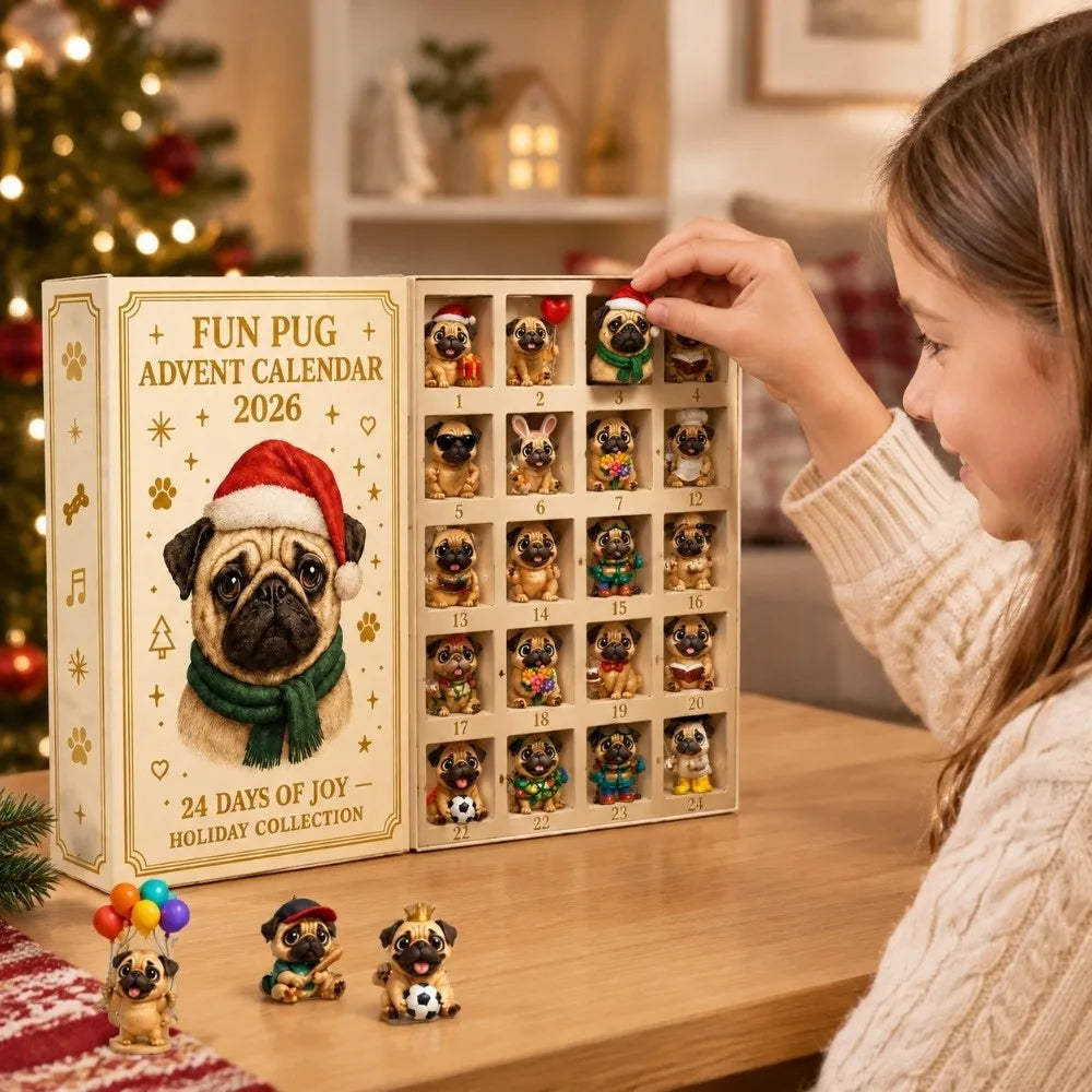 24-Piece Pug Advent Calendar – Acrylic Christmas Ornaments