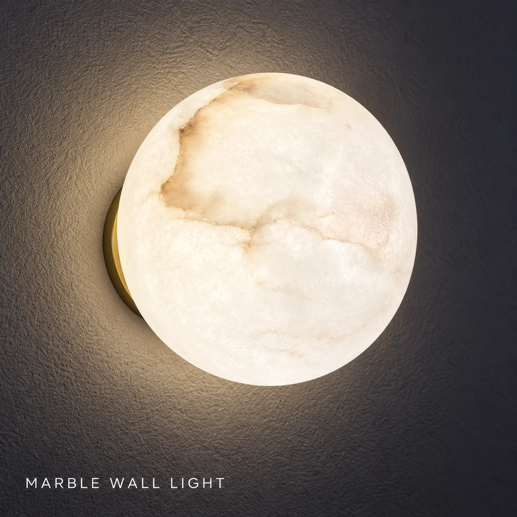Round Natural Marble LED Wall Sconce | Modern Stone Light