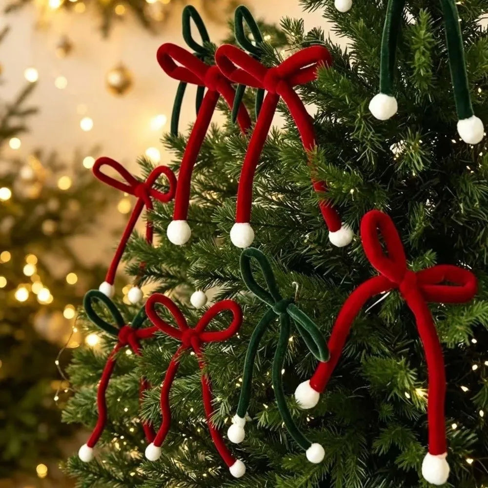 Velvet Christmas Tree Bows – Red & Green Wreath Ornaments 3/6pc