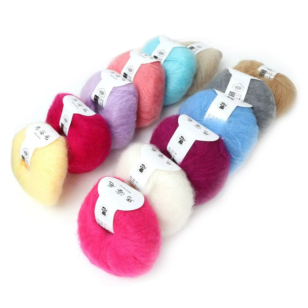 12-Color Mohair Angora Yarn Set – Soft Knitting & Crochet Yarn