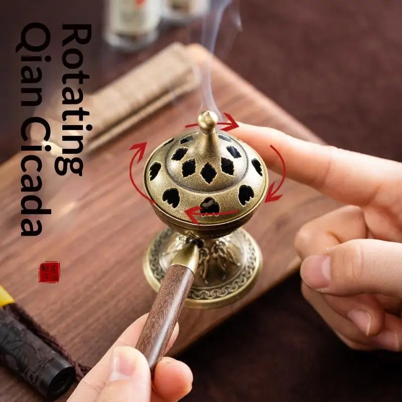 Rotating Handle Handheld Incense Burner – Zinc Alloy Coil Holder