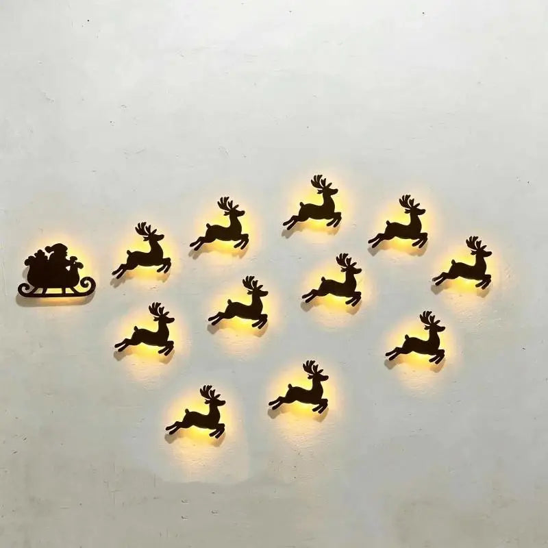 Lighted Santa Sleigh Reindeer Christmas Wall Décor Remote Set