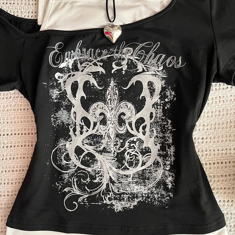 Women's Y2K Punk Gothic Crop Top – Vintage Streetwear Tee