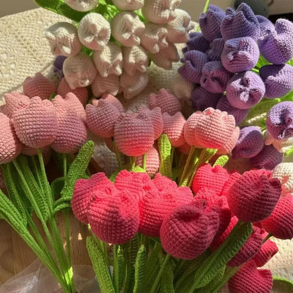 Handmade Crochet Tulip Bouquet – Knitted Cotton Artificial Flowers