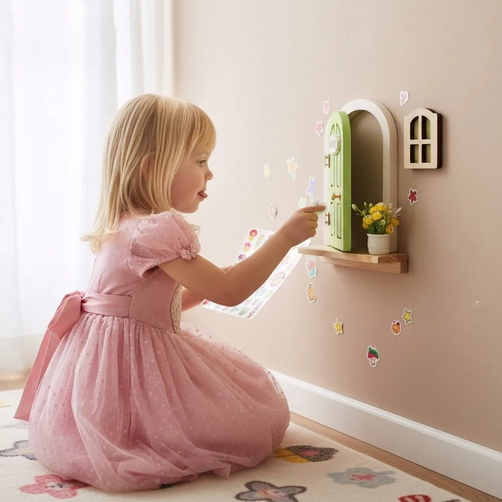 Wooden Fairy Elf Door Set – Mini Dollhouse Wall Décor Ornament