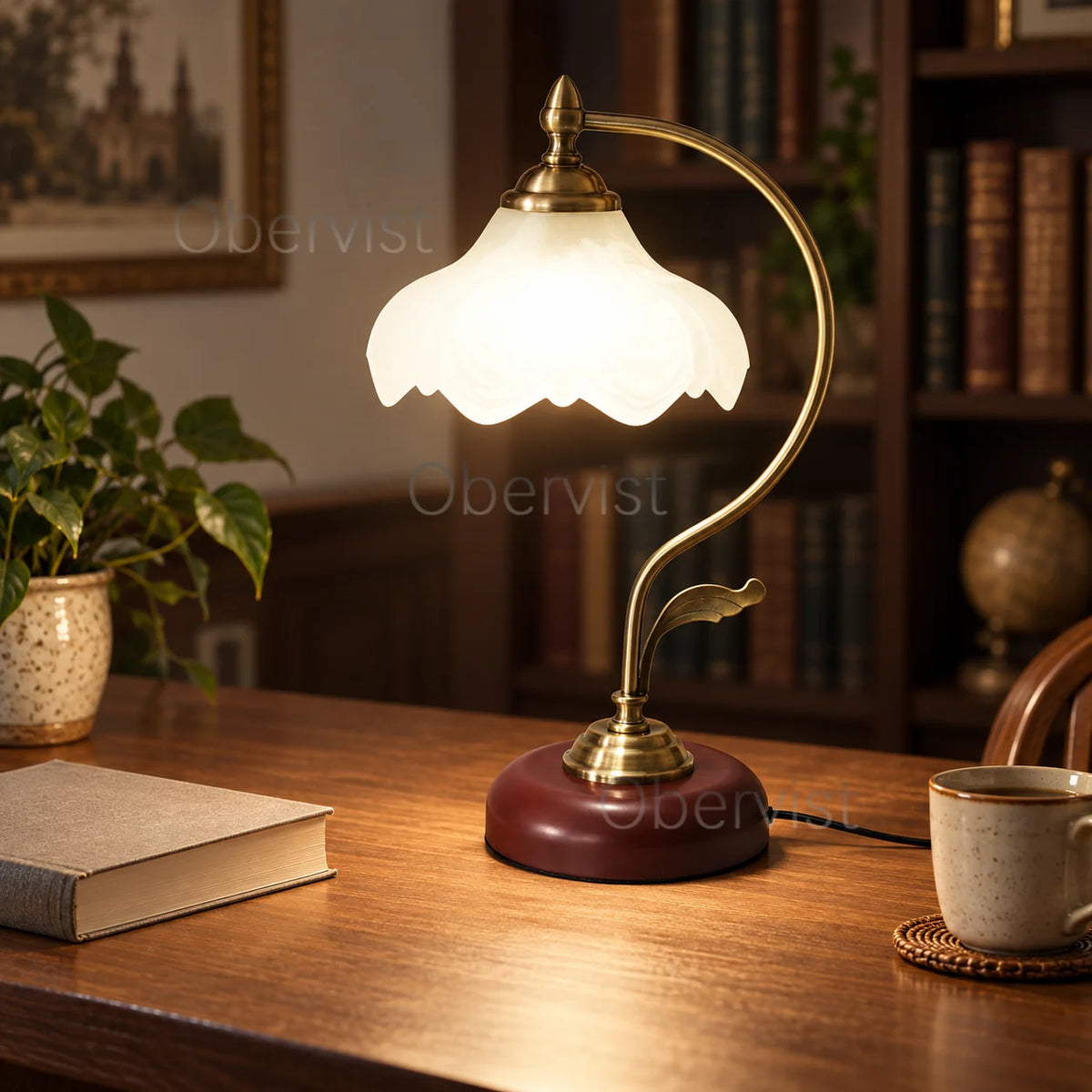 Vintage Nordic Table Lamp – Frosted Glass Flower Shade | E27