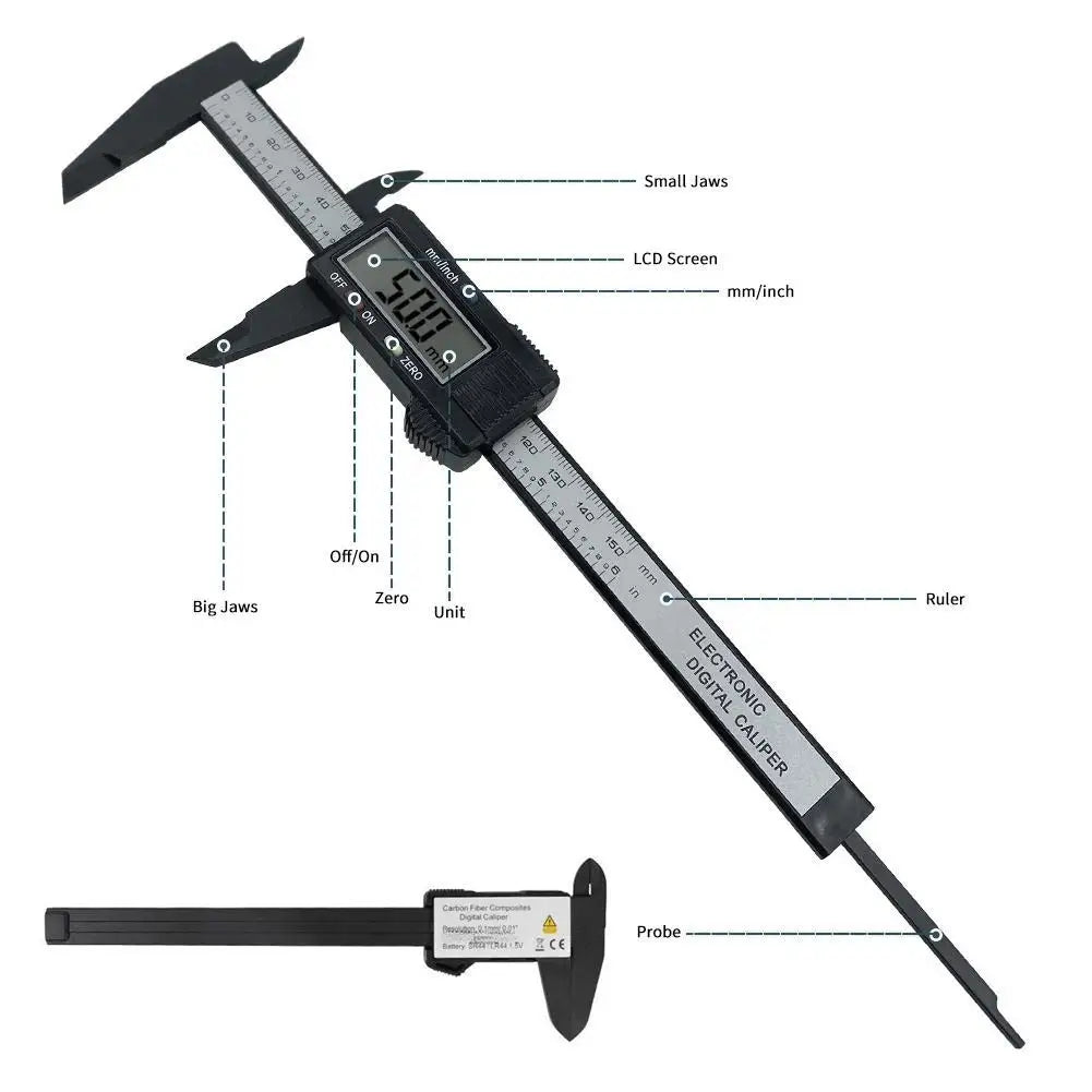 Digital Vernier Caliper 150mm LCD – Carbon Fiber Measuring Tool