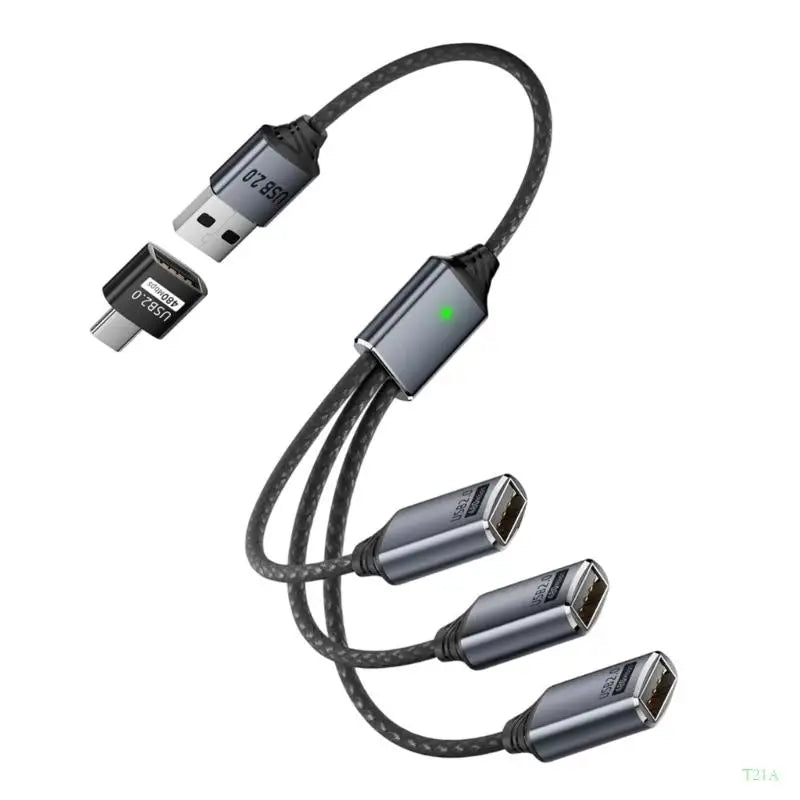 USB OTG Splitter Cable 1 Male to 3 Female Aluminum USB Hub