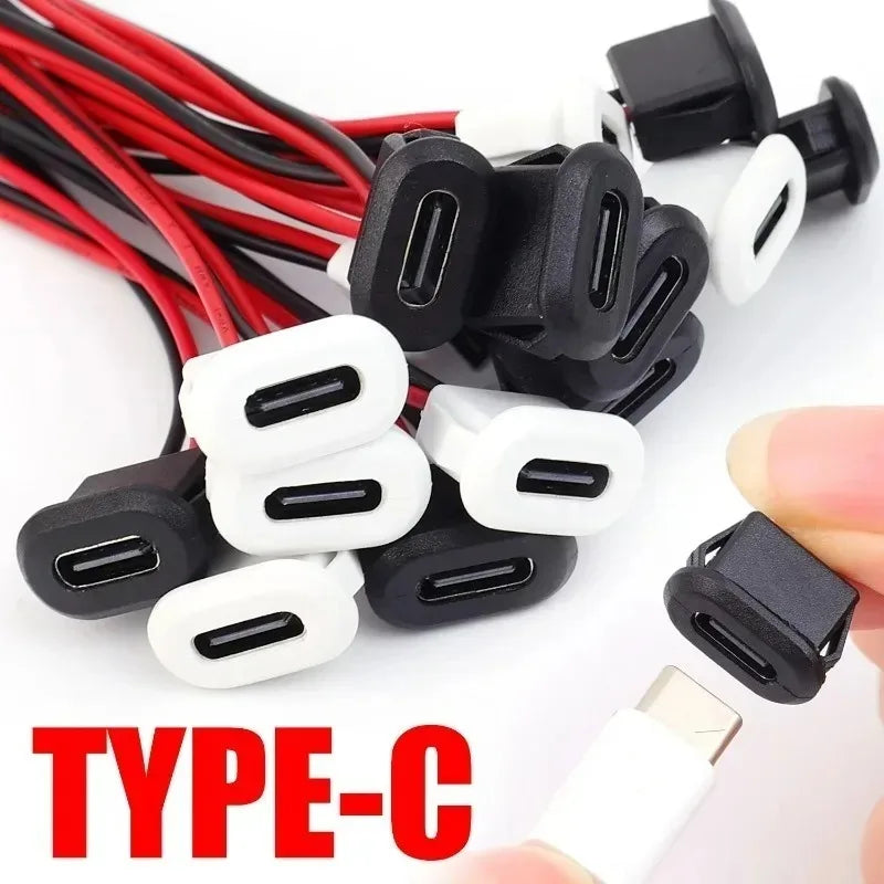 USB-C Waterproof Pigtail Cable – Female Chassis 2-Pin Solder