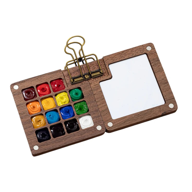 Mini Walnut Wood Watercolor Palette | Portable Travel Paint Box