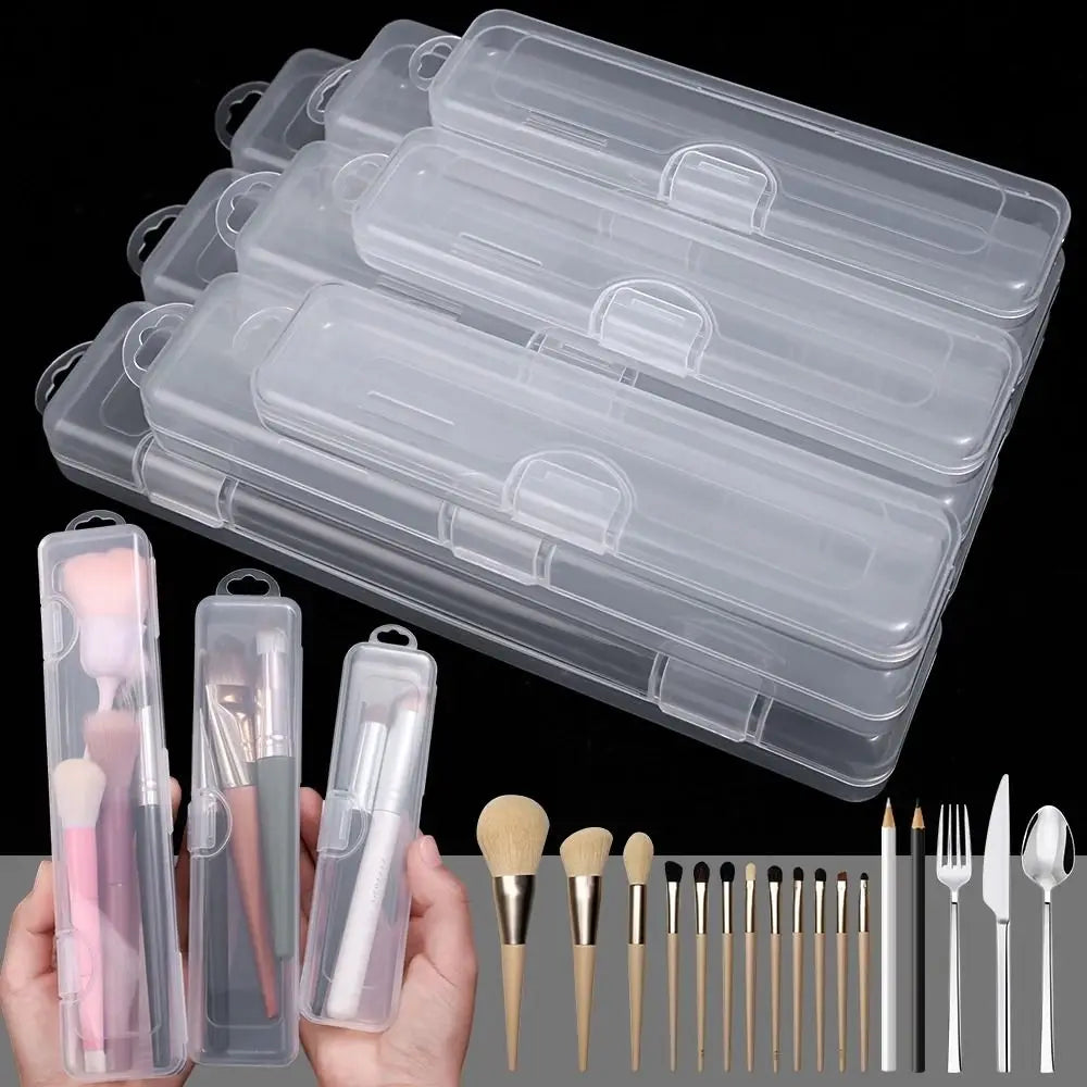 Transparent Makeup Brush & Pen Storage Box with Cover | 3 Sizes