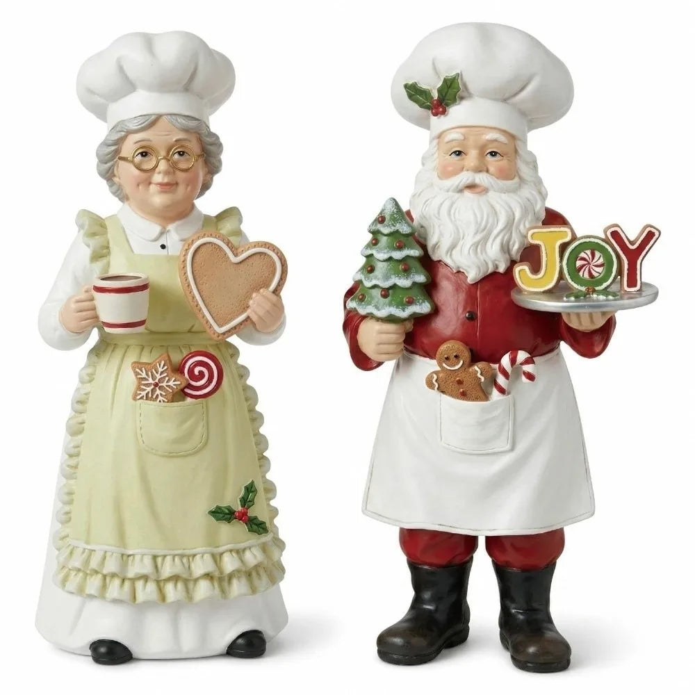 Wooden Chef Santa & Mrs. Claus Figurine Set | Christmas Décor
