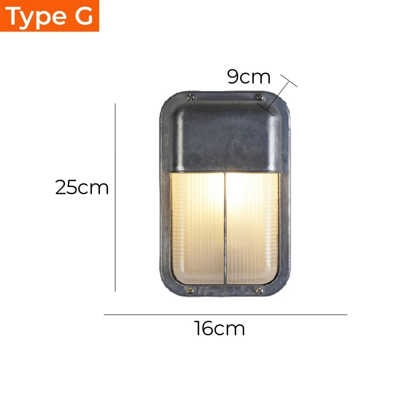 Retro Industrial LED Wall Sconce IP65 Waterproof E27 Glass