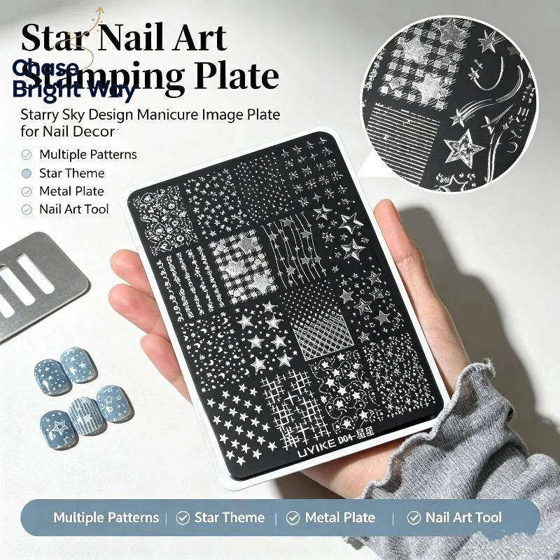 Nail Stamping Plate Moon & Stars – Rectangle Manicure Stencil