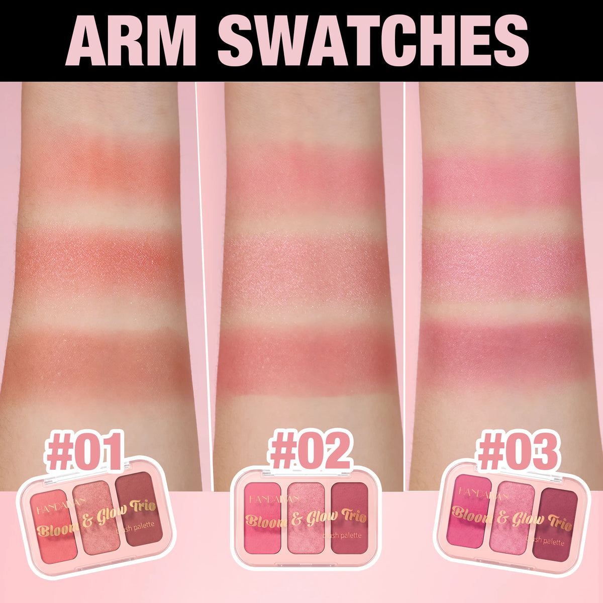 YTRUNS 3-Color Matte Blush Palette – Pigmented Cheek Color