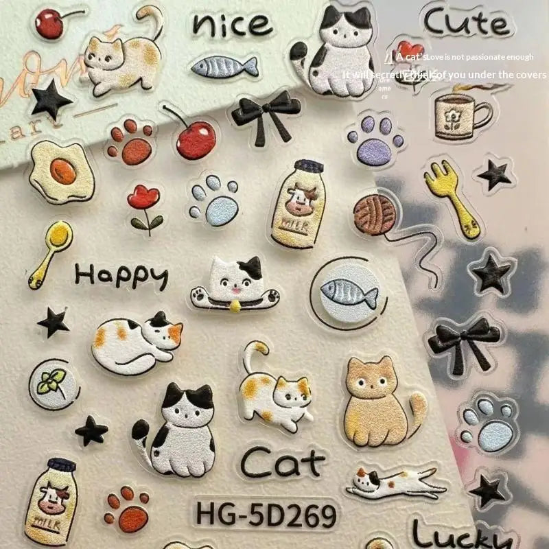 5D Embossed Cat & Dog Nail Art Stickers – DIY Manicure Decals