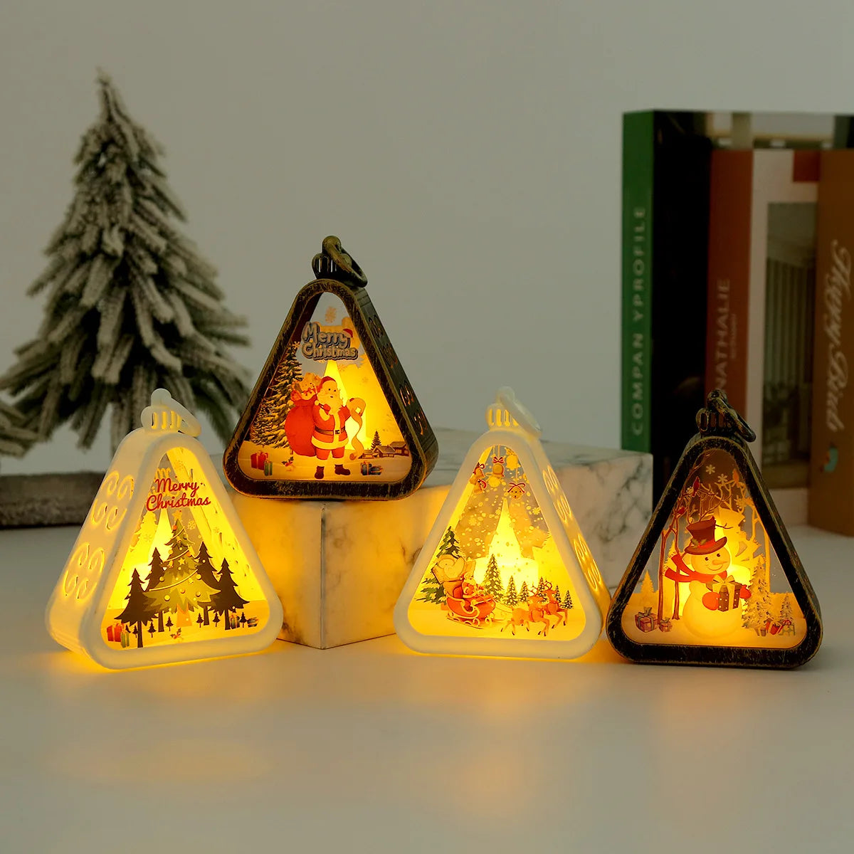 Rustic Vintage Christmas Night Light Lantern | Holiday Tabletop Decor