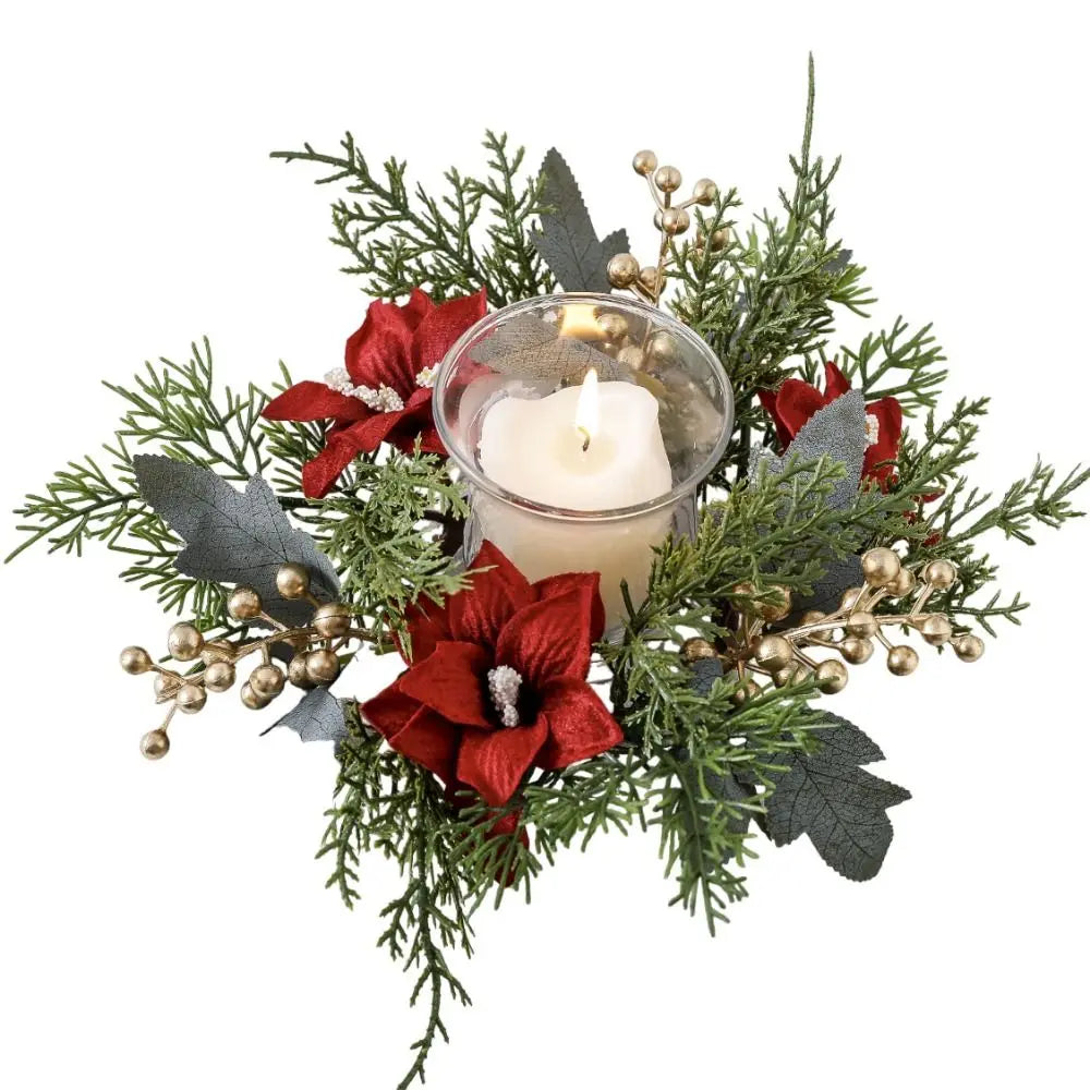 Christmas Candle Ring Wreath 25cm – Artificial Flower Holder
