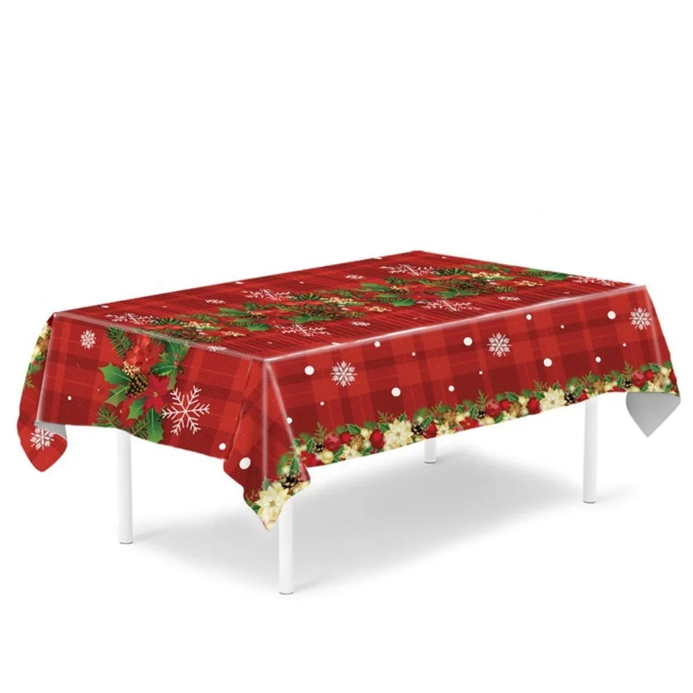Christmas Disposable Tablecloth – Santa & Elk PE Table Cover